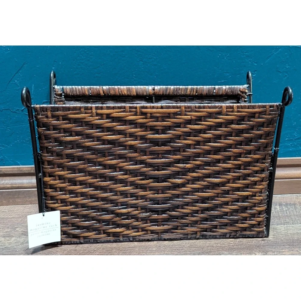 Pier 1 Jasmine Magazine Rack Woven With Scrolled Metal Detail NWT